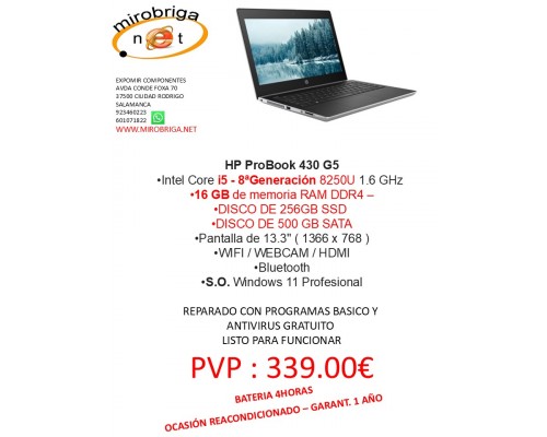 PORTATIL HP PROBOOK 430 G5 I5 8ª  REACONDICIONADO - 1 AÑO DE GARANTIA